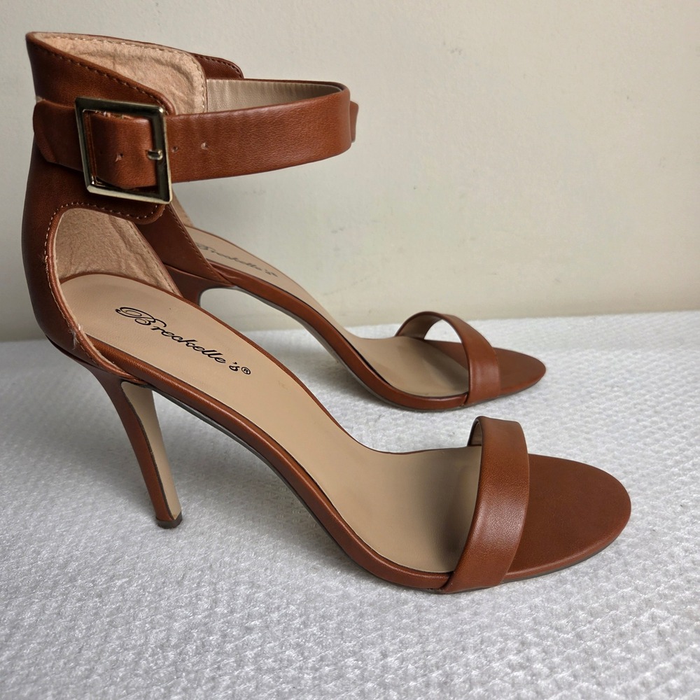 Breckelles Sydney-21 Cognac Brown Ankle Strap Stiletto Sandals Womens Size 9